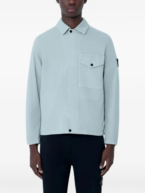 Stone Island 1200001 organic cotton stretch broken twill old-effect regular-fit zip-up overshirt pocket Blue L1S151200001S0004