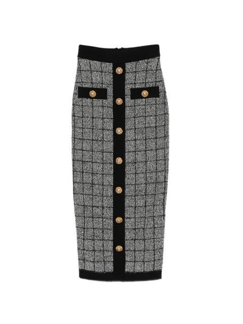 Balmain button check midi skirt Grey GF1LD024KJ48