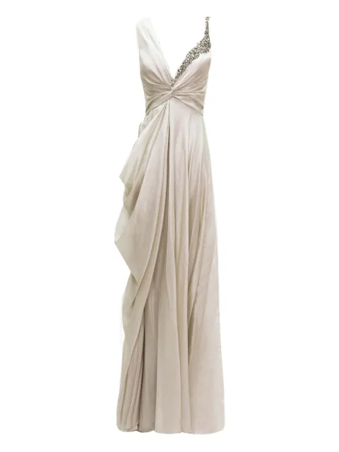 Gemy Maalouf asymmetrical draped maxi dress Neutrals GMR257441LD