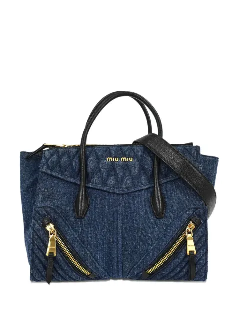 Miu Miu Pre-Owned 2010s Biker zip-detail tote bag handbag Blue 186358