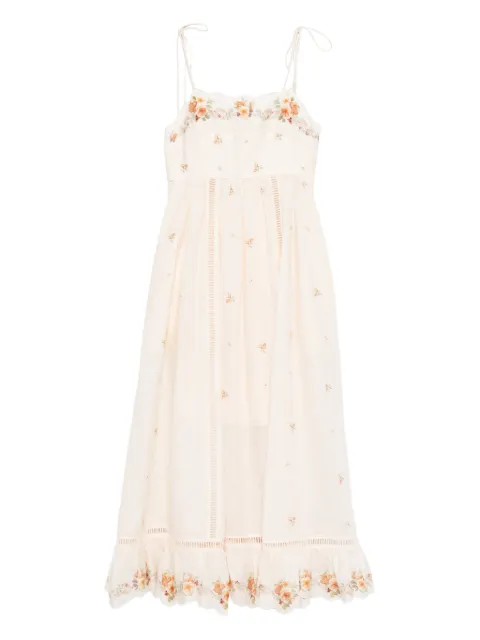 ZIMMERMANN Patience cami floral embroidered midi dress Neutrals 5103DRS264