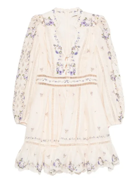 ZIMMERMANN Patience floral-print lace mini dress Neutrals 5376DRS264