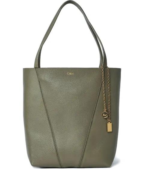Chloé Spin pebble-grain logo tote bag Green CHC25SS811N84