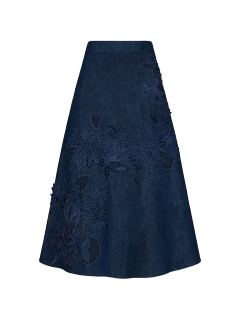 Oscar de la Renta porcelain-flower cutout-detail midi skirt Blue 26SE415SHMMWD