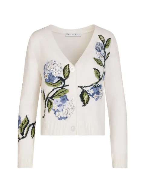 Oscar de la Renta Porcelain flower jacquard cardigan White 26SE166WPFIVR