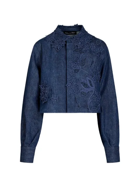 Oscar de la Renta flower-embroidery jacket Blue 26SE7152SHMMWD