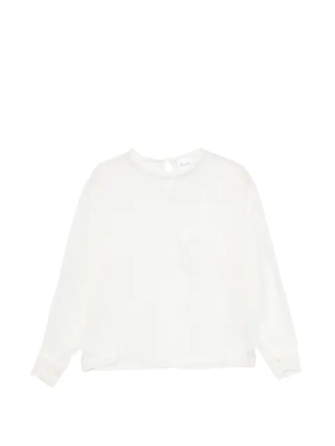 Nude chest-pocket sheer blouse White 1103W25669