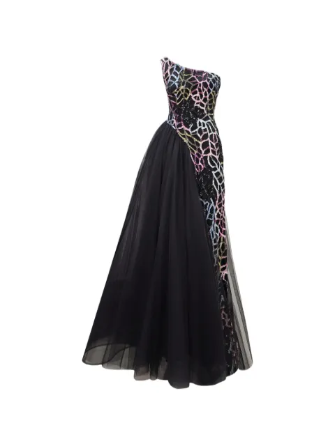 Gemy Maalouf beaded asymmetrical gown Black GMSS257457LD