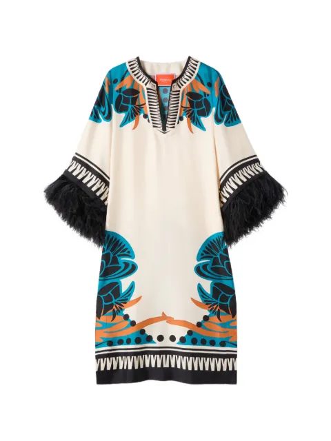 La DoubleJ floral feather kaftan midi dress Neutrals DRE0871SIL006FLO02WH04