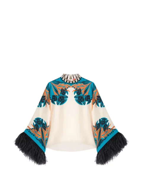 La DoubleJ floral feather silk blouse Neutrals TOP0141SIL006FLO02WH04