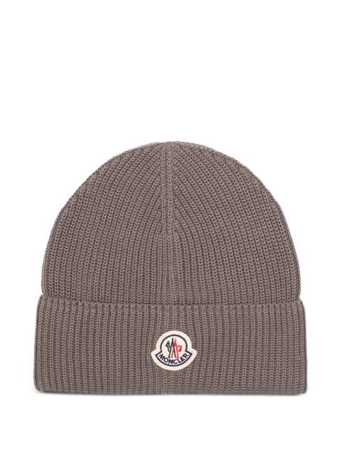Moncler ribbed patch beanie hat Grey L10913B00022M1367