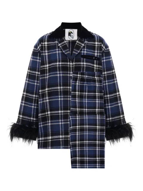 Sleeper checked feather-trimmed pajama Blue FSSP12G101F