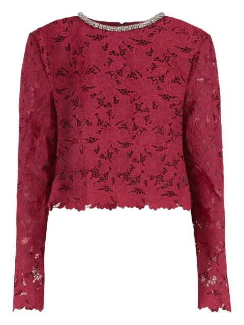 Self-Portrait lace crystal-detail top Red RS26171TR