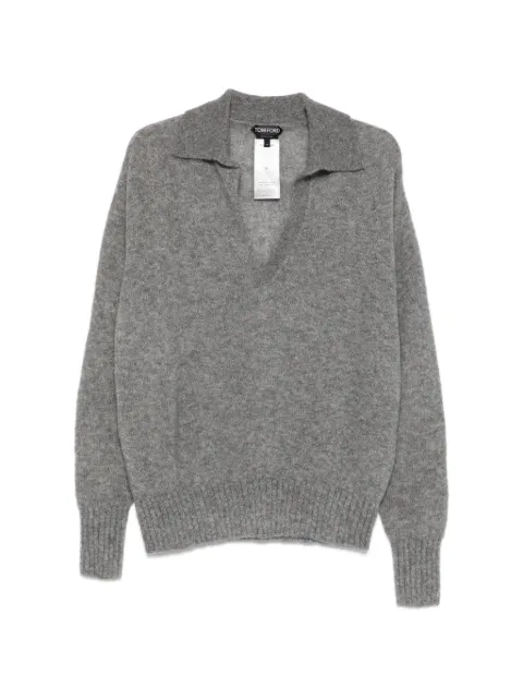 TOM FORD V-neck collared sweater Grey MAK1440YAX1029