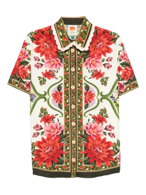 FARM Rio floral scallop-collar shirt White 344169