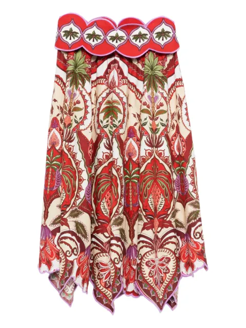 FARM Rio scalloped printed midi skirt Red 344016