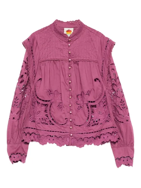 FARM Rio floral-cut-out scalloped shirt Purple 344402