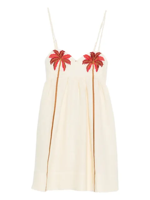 FARM Rio palm tree-embroidered mini dress Neutrals 344173