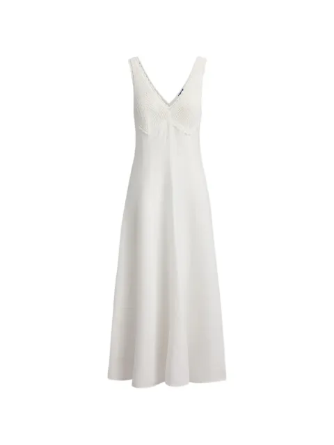 Polo Ralph Lauren crochet-detail V-neck midi dress White 211B20517001