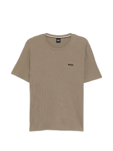 BOSS logo-embroidered waffle T-shirt Neutrals 50535891