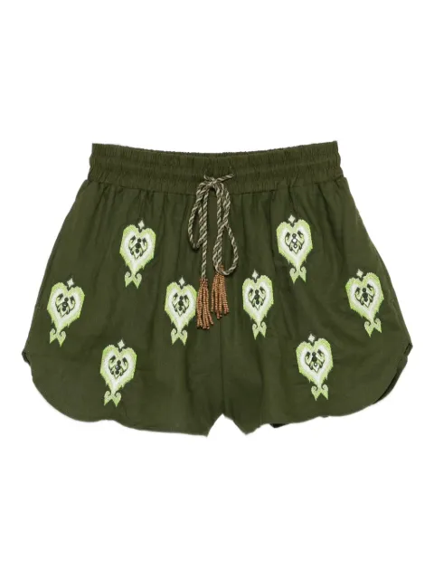 FARM Rio Green Heart Tapestry embroidered shorts Green 344171