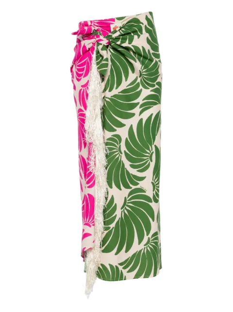 FARM Rio fringe floral-print skirt Green 344678