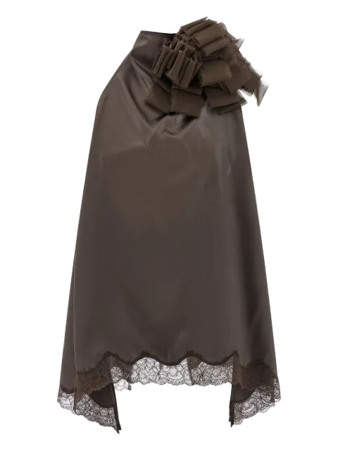 Magda Butrym lace-trimmed floral-appliqué blouse Brown 347426BROWN