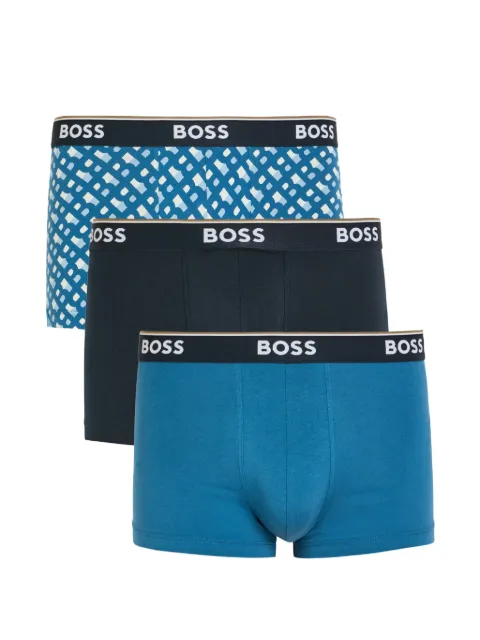 BOSS logo-waistband geometric-print boxers (set of three) Blue 50554443