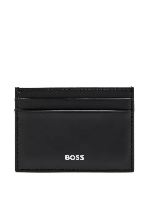 BOSS logo-print card holder in leather Black 50546166