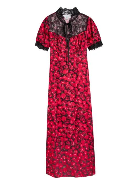 NEVER FULLY DRESSED Lyla lace cherry print midi dress Red NFDDR3187A