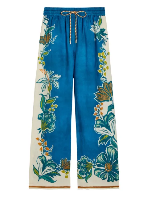 ALEMAIS Luca floral-print wide-leg linen trousers Blue 6395P