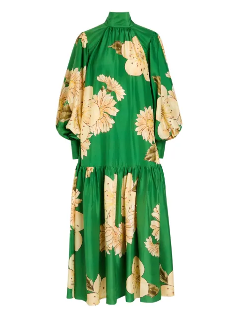 ALEMAIS floral bishop-sleeve gown Green 5395D
