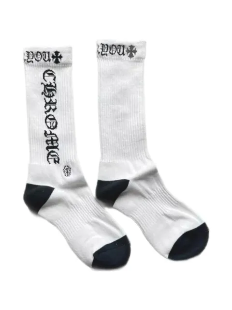 Chrome Hearts logo-intarsia ribbed-knit socks White CHRM0603