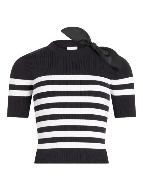 Patou striped bow-detail knitted T-shirt Black KN33280925970
