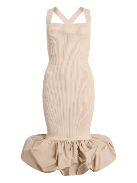 Patou ruffled knitted midi fitted dress Neutrals KN3228090