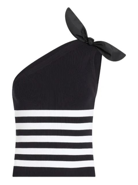 Patou striped-pattern bow-detail one shoulder top Blue KN33380925970