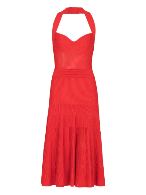 Balmain halterneck pleated knitted dress Red GF1RJ225KJ40