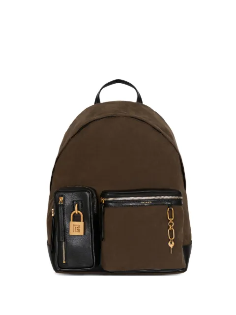 Balmain Pulse calfskin and nylon backpack Brown GM1GE276TNRO