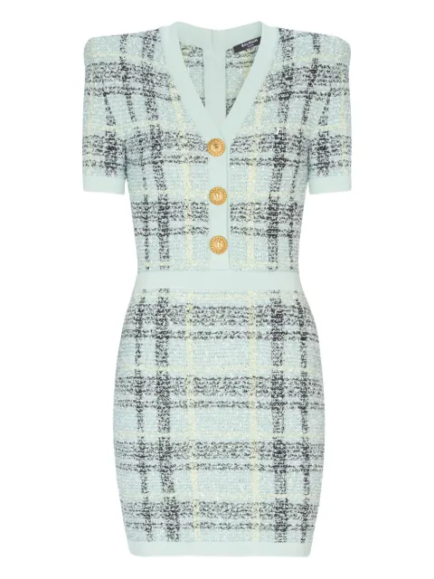 Balmain mini glittered tweed dress Green GF1R6046KJ56