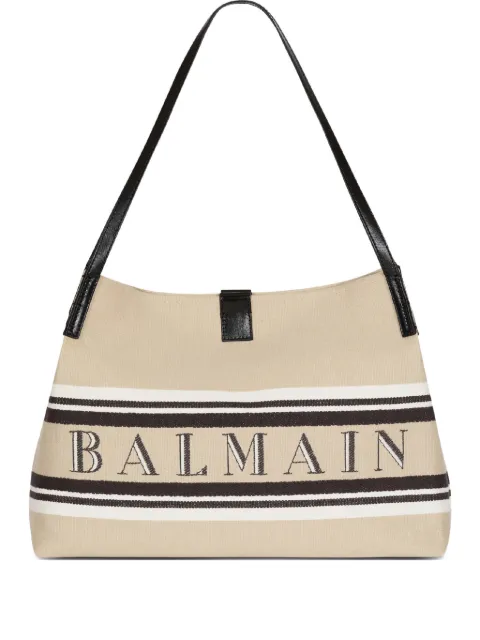 Balmain medium Release Shopper bag in canvas and calfskin Neutrals GN1FF034TJBR