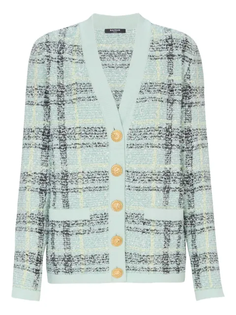 Balmain glittered tweed cardigan Green GF1KO003KJ56