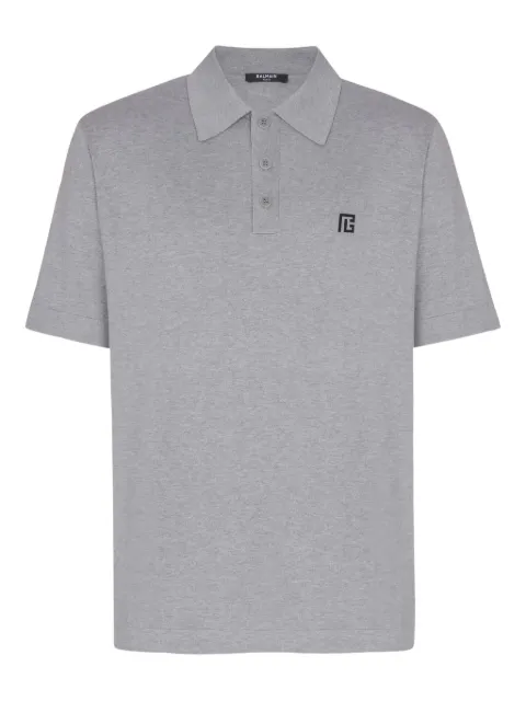 Balmain logo-embroidered cotton polo shirt Grey GH1GB044KJ53