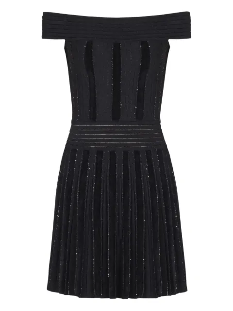 Balmain off-shoulder glittered dress Black GF1R7445KJ37