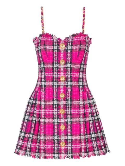 Balmain plaid dress with chain straps Pink GF1R5163CG42