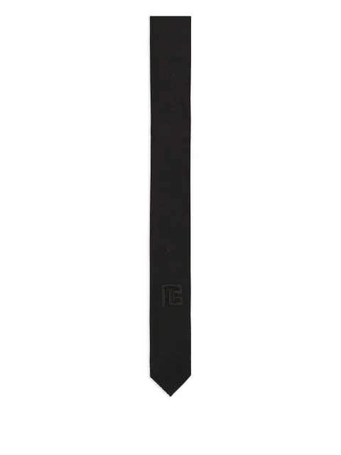 Balmain slim logo-embroidered wool tie Black GH1XM025WB02