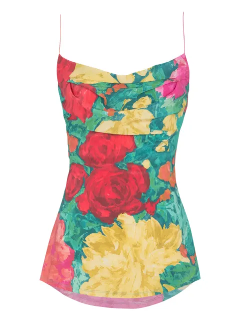 Balmain rose-print tank top Green GF1AD400SF38