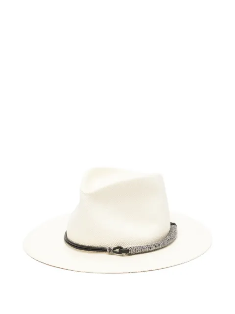 Brunello Cucinelli leather-embellishment fedora hat Neutrals MCAP90036CUQ56