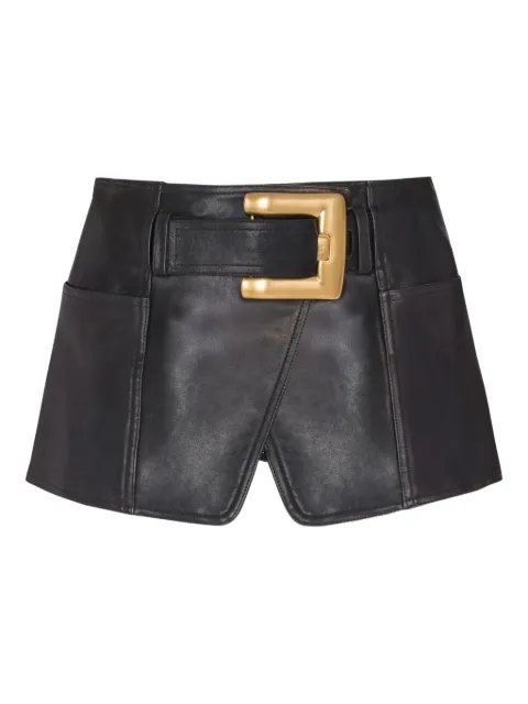 Balmain belted leather mini skirt Black GF1LA600LE04