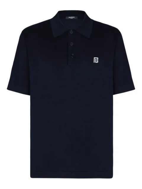 Balmain logo-embroidered polo shirt Blue GH1GB044KJ53