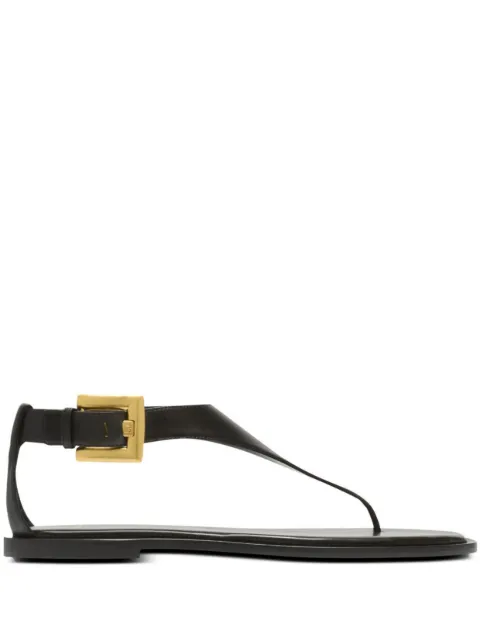 Balmain Anthem flat toe-post sandals in lambskin leather Black GN1UH206LNAP
